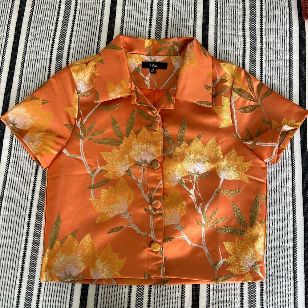Lulus Bloom & Blossom Burnt Orange Floral Jacquard Cropped Jacket